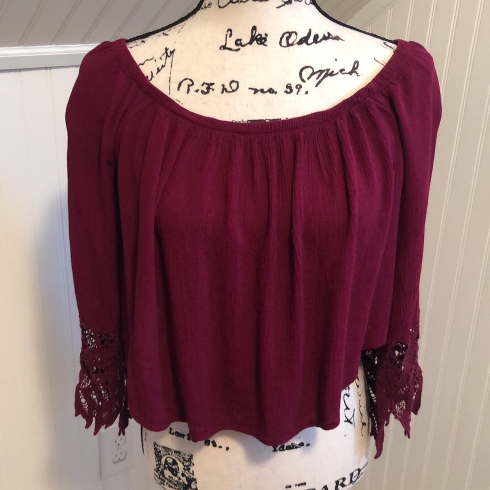 Burgundy Maroon Summer Cropped Blouse
